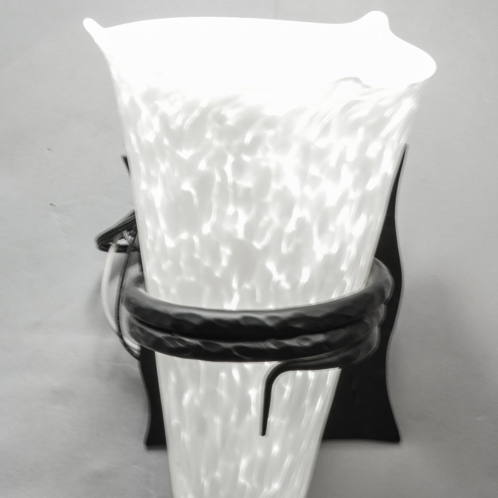 Wall sconce, Hand blown glass shade,  Iron base,